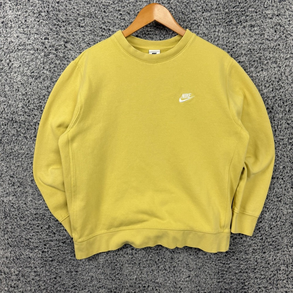 Nike Sweatshirt Adult Large Yellow Fleece Crewneck Pullover Swoosh Logo Mens L